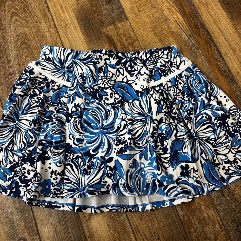 LUXLETIC Athletic Tennis Blue Pattern White Small Women's Activewear Mini Skirt